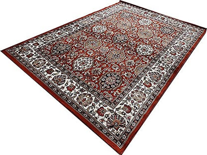 Prince Carpets Kashmiri Supersoft Wool Blend Persian Carpet for Living Room Bedroom Dining Room Hall with 15mm Thickness Non Slip Washable Carpet Rust Color 5 x 7 feet
