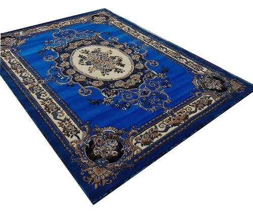 Prince Carpets Embossed Carved Supersoft Wool Blend Modern Design Carpets for Living Room Home Bedroom Drawing Room Hall with 1 inch Thickness Blue Color 6 x 8 feet