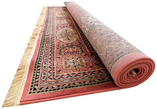 Prince Carpets Supersoft Kashmiri Silk Luxury Persian Design Anti Skid Backing Washable Carpets for Living Room Bedroom Drawing Room Hall Home Pink Color 8 x 11 feet