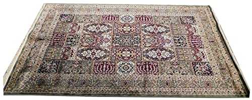 Prince Carpets Supersoft Kashmiri Silk Luxury Persian Design Anti Skid Backing Washable Carpets for Living Room Bedroom Drawing Room Hall Home Green Color 8 x 11 feet