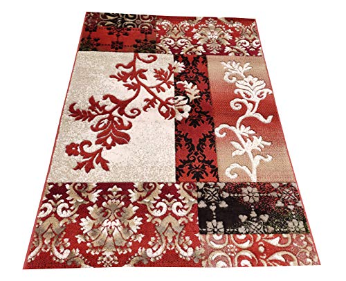 Prince Carpets Embossed Carved Supersoft Wool Blend Modern Design Carpets for Living Room Home Bedroom Drawing Room Hall with 1 inch Thickness Red Color 4 x 6 feet