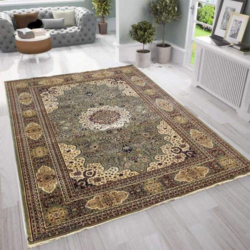 Prince Carpets Supersoft Kashmiri Silk Luxury Persian Design Anti Skid Backing Washable Carpets for Living Room Bedroom Drawing Room Hall Home Green Color 8 x 11 feet