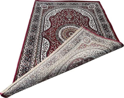 Prince Carpets Kashmiri Supersoft Wool Blend Persian Design Carpet for Living Room Bedroom Dining Room Hall with 1 inch Thickness Anti Skid Backing Washable Carpet Red Color 8 x 11 feet