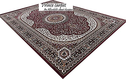 Prince Carpets Kashmiri Supersoft Wool Blend Persian Design Carpet for Living Room Bedroom Drawing Room Hall Anti Slip Backing Thick Washable Carpet Red Color 6 x 9 feet