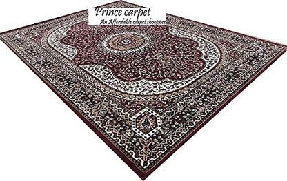 Prince Carpets Kashmiri Supersoft Wool Blend Persian Design Carpet for Living Room Bedroom Drawing Room Hall Anti Slip Backing Thick Washable Carpet Red Color 6 x 9 feet