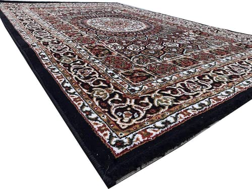 Prince Carpets Kashmiri Supersoft Wool Blend Persian Carpet for Living Room Bedroom Dining Room Hall with 15mm Thickness Non Slip Washable Carpet Blue Color 4 x 6 feet