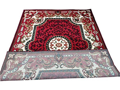 Prince Carpets Embossed Carved Supersoft Wool Blend Modern Design Carpets for Living Room Home Bedroom Drawing Room Hall with 1 inch Thickness Red Color 5 x 7 feet