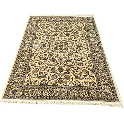 Prince Carpets Supersoft Kashmiri Silk Luxury Persian Design Anti Skid Backing Washable Carpets for Living Room Bedroom Drawing Room Dining Room Hall Home Cream Color 6 x 9 feet