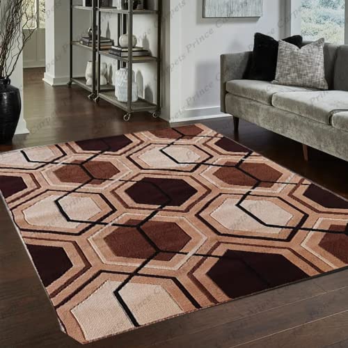 Prince Carpets Embossed Carved Supersoft Wool Blend Modern Design Carpets for Living Room Home Bedroom Drawing Room Hall with 1 inch Thickness Gold Color 6 x 8 feet