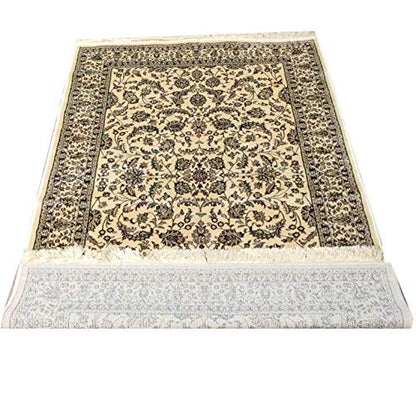 Prince Carpets Supersoft Kashmiri Silk Luxury Persian Design Anti Skid Backing Washable Carpets for Living Room Bedroom Drawing Room Dining Room Hall Home Cream Color 6 x 9 feet