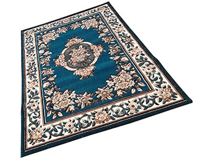 Prince Carpets Embossed Carved Supersoft Wool Blend Modern Design Carpets for Living Room Home Bedroom Drawing Room Hall with 1 inch Thickness Blue Color 5x7 feet