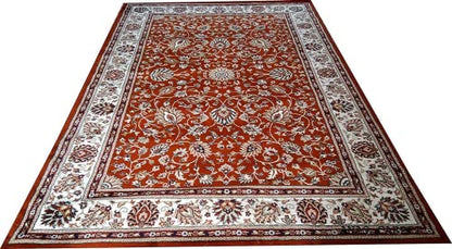 Prince Carpets Kashmiri Supersoft Wool Blend Persian Design Carpet for Living Room Bedroom Drawing Room Hall Anti Slip Backing Thick Washable Carpet Rust Color 5 x 7 feet