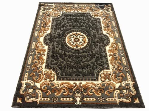 Prince Carpets Embossed Carved Supersoft Wool Blend Modern Design Carpets for Living Room Home Bedroom Drawing Room Hall with 1 inch Thickness Grey Color 4 x 5 feet