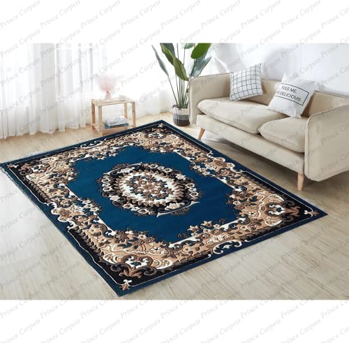 Prince Carpets Embossed Carved Supersoft Wool Blend Modern Design Carpets for Living Room Home Bedroom Drawing Room Hall with 1 inch Thickness Greenish Blue Color 6 x 8 feet