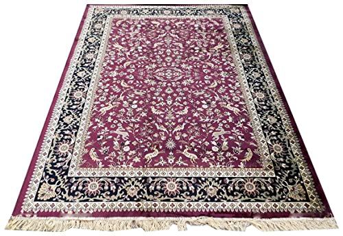 Prince Carpets Supersoft Kashmiri Silk Luxury Persian Design Anti Skid Backing Washable Carpets for Living Room Bedroom Drawing Room Hall Home Maroon Color 8 x 11 feet