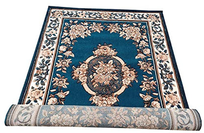 Prince Carpets Embossed Carved Supersoft Wool Blend Modern Design Carpets for Living Room Home Bedroom Drawing Room Hall with 1 inch Thickness Blue Color 5x7 feet