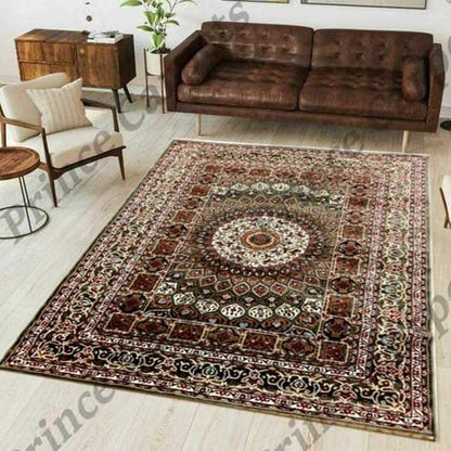 Prince Carpets Kashmiri Supersoft Wool Blend Persian Carpet for Living Room Bedroom Dining Room Hall with 15mm Thickness Non Slip Washable Carpet Green Color 9 x 12 feet
