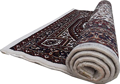 Prince Carpets Kashmiri Supersoft Wool Blend Persian Carpet for Living Room Bedroom Dining Room Hall with 15mm Thickness Non Slip Washable Carpet White Color 9 x 12 feet