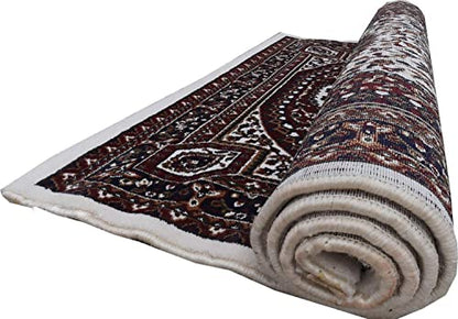 Prince Carpets Kashmiri Supersoft Wool Blend Persian Carpet for Living Room Bedroom Dining Room Hall with 15mm Thickness Non Slip Washable Carpet White Color 9 x 12 feet