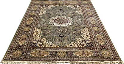 Prince Carpets Supersoft Kashmiri Silk Luxury Persian Design Anti Skid Backing Washable Carpets for Living Room Bedroom Drawing Room Hall Home Green Color 6 x 9 feet