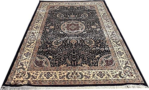 Prince Carpets Supersoft Kashmiri Silk Luxury Persian Design Anti Skid Backing Washable Carpets for Living Room Bedroom Drawing Room Hall Home Black Color 2 x 6 feet