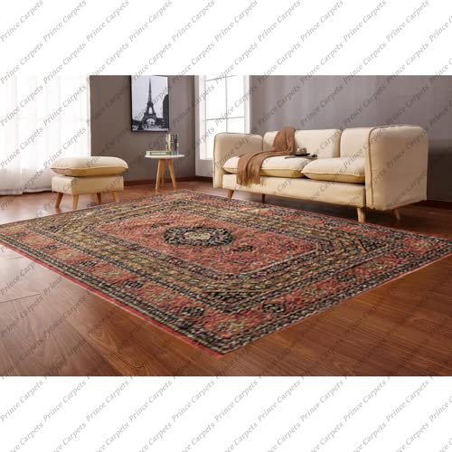 Prince Carpets Supersoft Kashmiri Silk Luxury Persian Design Anti Skid Backing Washable Carpets for Living Room Bedroom Drawing Room Hall Home Pink Color 8 x 11 feet