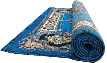 Prince Carpets Embossed Carved Supersoft Wool Blend Modern Design Carpets for Living Room Home Bedroom Drawing Room Hall with 1 inch Thickness Blue Color 5 x 7 feet