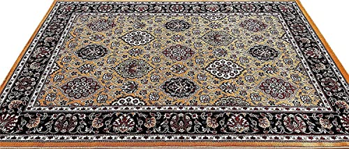 Prince Carpets Kashmiri Supersoft Wool Blend Persian Carpet for Living Room Bedroom Dining Room Hall with 15mm Thickness Non Slip Washable Carpet Gold Color 9 x 12 feet