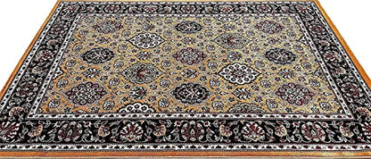 Prince Carpets Kashmiri Supersoft Wool Blend Persian Carpet for Living Room Bedroom Dining Room Hall with 15mm Thickness Non Slip Washable Carpet Gold Color 9 x 12 feet
