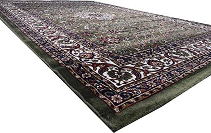 Prince Carpets Kashmiri Supersoft Wool Blend Persian Carpet for Living Room Bedroom Dining Room Hall with 15mm Thickness Non Slip Washable Carpet Green Color 6 x 9 feet