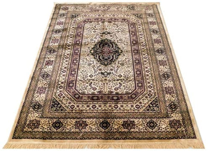 Prince Carpets Supersoft Kashmiri Silk Luxury Persian Design Anti Skid Backing Washable Carpets for Living Room Bedroom Drawing Room Hall Home Cream Color 4 x 6 feet