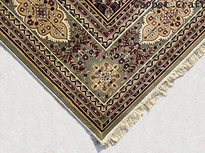 Prince Carpets Supersoft Kashmiri Silk Luxury Persian Design Anti Skid Backing Washable Carpets for Living Room Bedroom Drawing Room Hall Home Green Color 6 x 9 feet