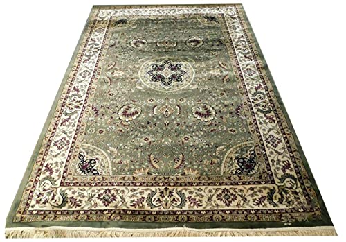 Prince Carpets Supersoft Kashmiri Silk Luxury Persian Design Anti Skid Backing Washable Carpets for Living Room Bedroom Drawing Room Hall Home Green Color 8 x 11 feet