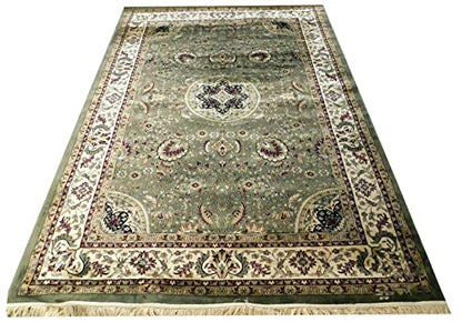 Prince Carpets Supersoft Kashmiri Silk Luxury Persian Design Anti Skid Backing Washable Carpets for Living Room Bedroom Drawing Room Hall Home Green Color 8 x 11 feet