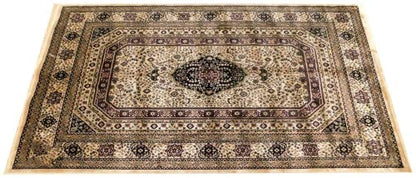 Prince Carpets Supersoft Kashmiri Silk Luxury Persian Design Anti Skid Backing Washable Carpets for Living Room Bedroom Drawing Room Hall Home Cream Color 4 x 6 feet