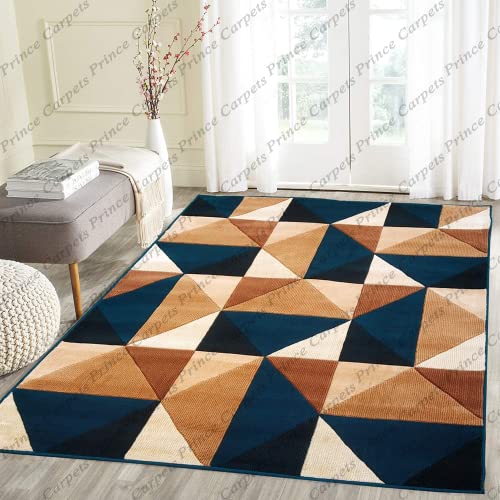 Prince Carpets Embossed Carved Supersoft Wool Blend Modern Design Carpets for Living Room Home Bedroom Drawing Room Hall with 1 inch Thickness Camel- Color 6 x 8 feet