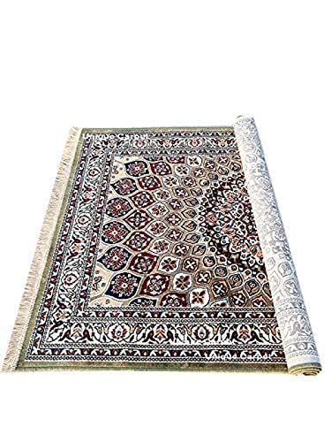 Prince Carpets Supersoft Kashmiri Silk Luxury Persian Design Anti Skid Backing Washable Carpets for Living Room Bedroom Drawing Room Hall Home Green Color 6 x 9 feet