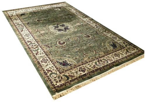 Prince Carpets Supersoft Kashmiri Silk Luxury Persian Design Anti Skid Backing Washable Carpets for Living Room Bedroom Drawing Room Hall Home Green Color 8 x 11 feet