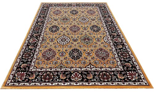Prince Carpets Kashmiri Supersoft Wool Blend Persian Carpet for Living Room Bedroom Dining Room Hall with 15mm Thickness Non Slip Washable Carpet Gold Color 9 x 12 feet