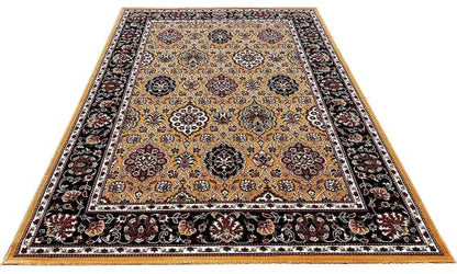 Prince Carpets Kashmiri Supersoft Wool Blend Persian Carpet for Living Room Bedroom Dining Room Hall with 15mm Thickness Non Slip Washable Carpet Gold Color 9 x 12 feet