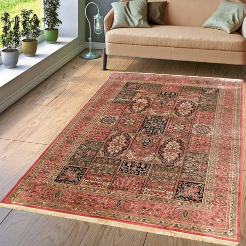 Prince Carpets Supersoft Kashmiri Silk Luxury Persian Design Anti Skid Backing Washable Carpets for Living Room Bedroom Drawing Room Hall Home Pink Color 8 x 11 feet