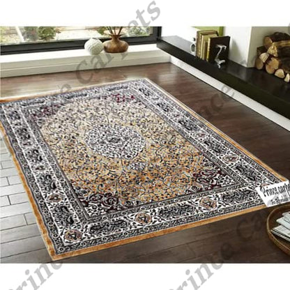 Prince Carpets Kashmiri Supersoft Wool Blend Persian Carpet for Living Room Bedroom Dining Room Hall with 15mm Thickness Non Slip Washable Carpet Gold Color 9 x 12 feet
