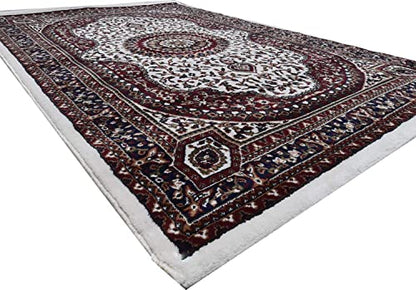 Prince Carpets Kashmiri Supersoft Wool Blend Persian Carpet for Living Room Bedroom Dining Room Hall with 15mm Thickness Non Slip Washable Carpet White Color 9 x 12 feet