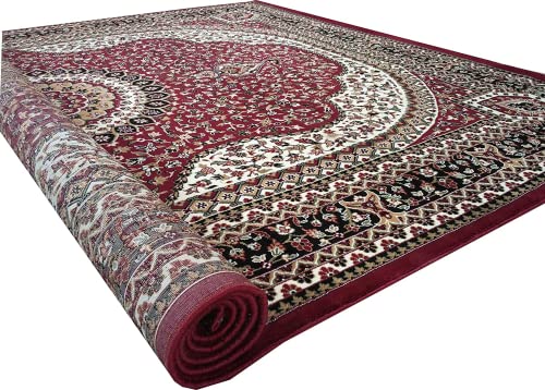 Prince Carpets Kashmiri Supersoft Wool Blend Persian Design Carpet for Living Room Bedroom Dining Room Hall with 1 inch Thickness Anti Skid Backing Washable Carpet Red Color 8 x 11 feet