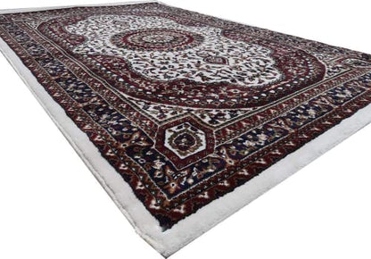 Prince Carpets Kashmiri Supersoft Wool Blend Persian Carpet for Living Room1 inch Thickness Anti Skid Washable Carpet White Color 8 x 11 feet