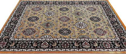 Prince Carpets Kashmiri Supersoft Wool Blend Persian Carpet for Living Room Bedroom Dining Room Hall with 15mm Thickness Non Slip Washable Carpet Gold Color 9 x 12 feet