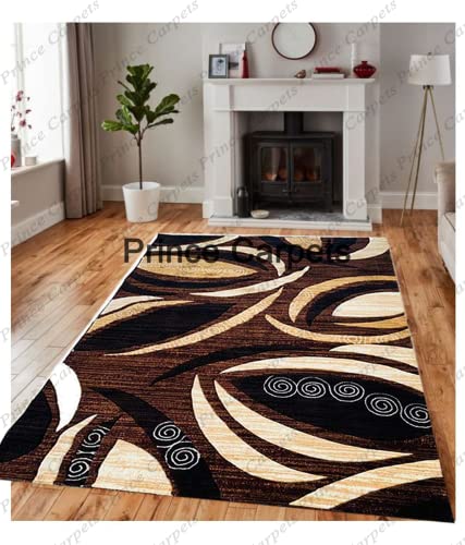 Prince Carpets Embossed Carved Supersoft Wool Blend Modern Design Carpets for Living Room Home Bedroom Drawing Room Hall with 1 inch Thickness Brown Color 5 x 7 feet