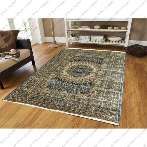 Prince Carpets Supersoft Kashmiri Silk Luxury Persian Design Anti Skid Backing Washable Carpets for Living Room Bedroom Drawing Room Hall Home Grey Color 9 x 12 feet