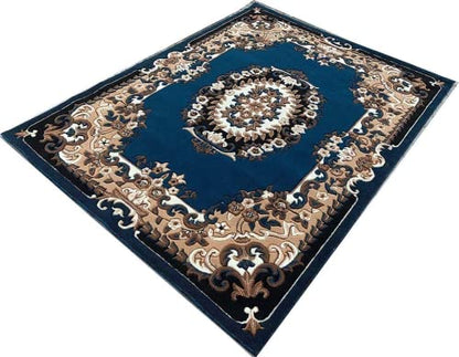 Prince Carpets Embossed Carved Supersoft Wool Blend Modern Design Carpets for Living Room Home Bedroom Drawing Room Hall with 1 inch Thickness Greenish Blue Color 5 x 7 feet