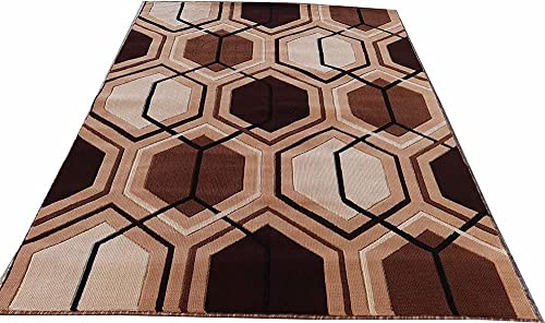 Prince Carpets Embossed Carved Supersoft Wool Blend Modern Design Carpets for Living Room Home Bedroom Drawing Room Hall with 1 inch Thickness Gold Color 6 x 8 feet